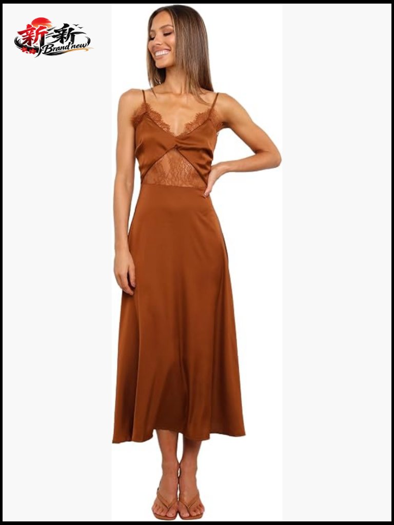 Midi V-Neck Lace Dress With Adjustable Straps For Wedding Cocktail